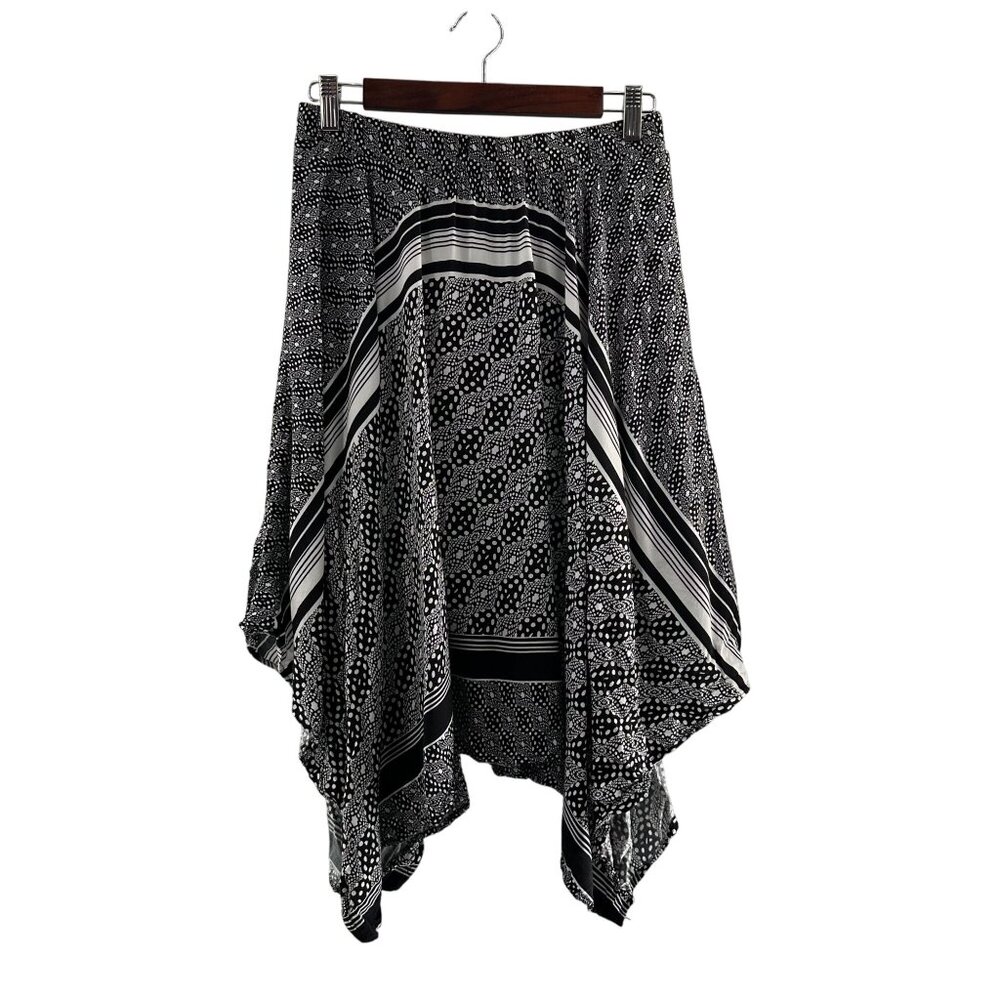 Lapis Womens Black‎ & White Handkerchief Hem Skirt M Asymmetrical Festival Boho